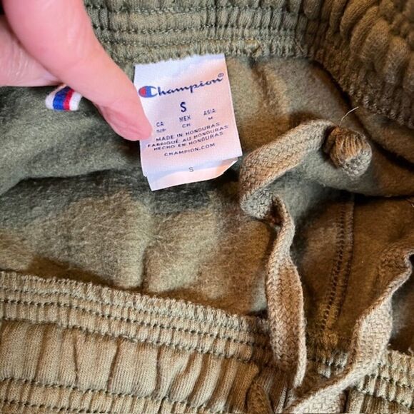 Champion Logo Leg Sweatpants Joggers Olive Green Drawstring Elastic Size Small - Picture 7 of 10